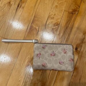 Coach Beige Floral Wristlet Clutch